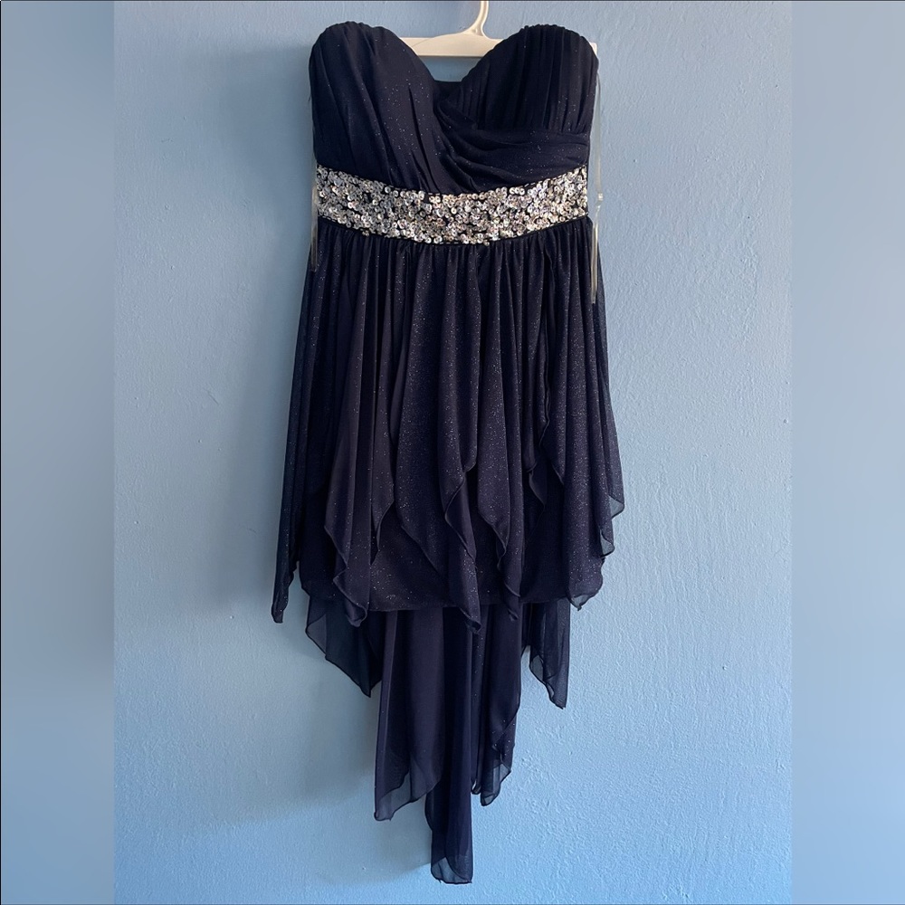 Blue Sequins High Low Dress